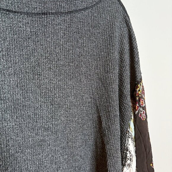 Free People We The Free Waffle Knit Patchwork Long Sleeve Top In Gray - Picture 3 of 7